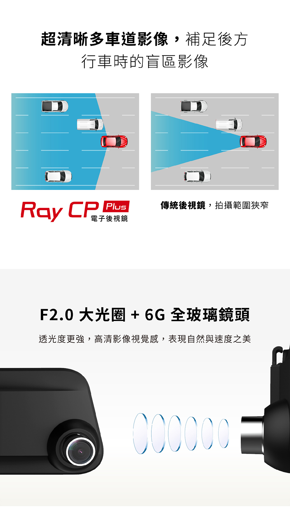 PAPAGO! RAY CP Plus 電子後視鏡 超清晰多車道影像